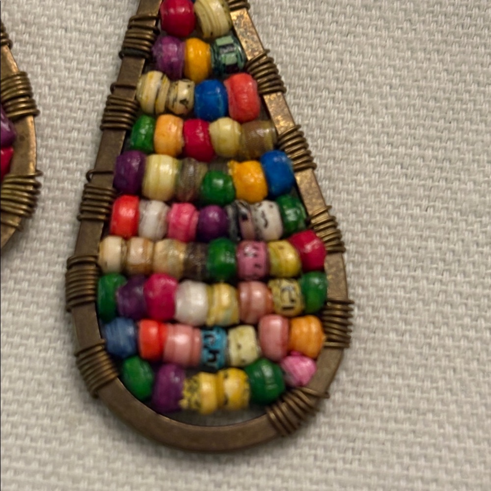 Paper-bead Teardrop Dangle Earrings - Picture 3 of 4